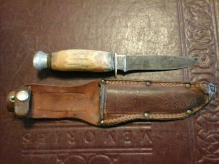 Vintage Solingen Made In Germany Stag Handle Fixed Blade Knife 4.  25 " Blade W/she