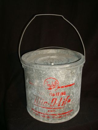 Vintage Floating Minnow Fishing Bait Bucket Frabill Galvanized Metal Usa Made