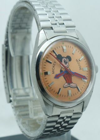 Vintage FHF ST - 96 17 Jewels Micky Mouse Orange Dial Hand Winding Watch 2