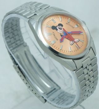Vintage FHF ST - 96 17 Jewels Micky Mouse Orange Dial Hand Winding Watch 4