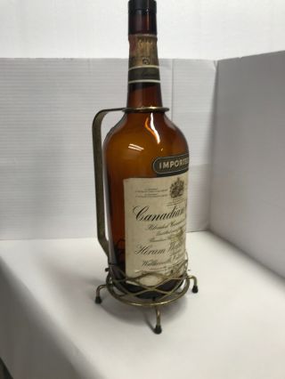 Vintage 1950 Canadian Club Hiram Walker 1 Gallon Whisky Glass Bottle With Holder