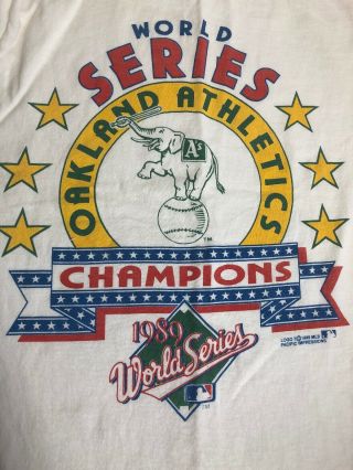 VTG 80 ' s 1989 MLB Small Oakland A’s Athletics World Series Champions T - Shirt (AB) 2