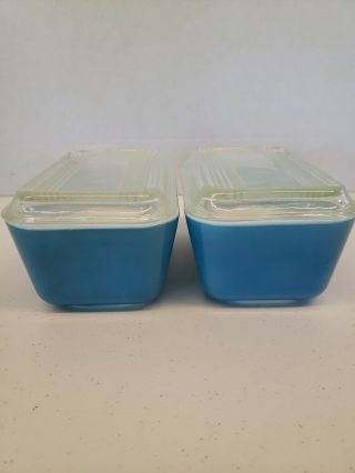 Vintage Pyrex Set Of 2 Blue Refrigerator Dishes W/lids 502,  502 - C.  Great Shape