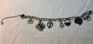 Vintage Sterling Silver Double Link Charm Bracelet With 8 Sterling Silver Charms