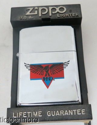 Vintage Zippo H.  P.  Harley - Davidson Eagle Red Blue Logo Promo Lighter D.  1991