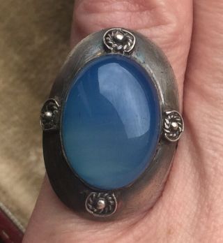 Vintage Sterling Silver Blue Chalcedony Arts And Crafts Ring Hand Made Hallmark
