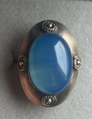 Vintage sterling silver blue chalcedony arts and crafts ring hand made hallmark 4