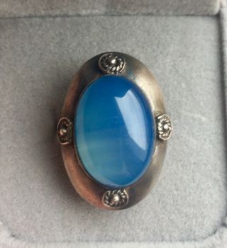 Vintage sterling silver blue chalcedony arts and crafts ring hand made hallmark 5