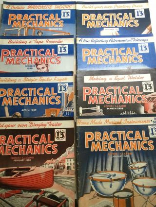 Vintage Practical Mechanics Magazines 1959 - 8 Issues