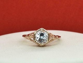 Lovely Vintage.  84ct Aquamarine 14k Rose Gold Sterling Filigree Ring