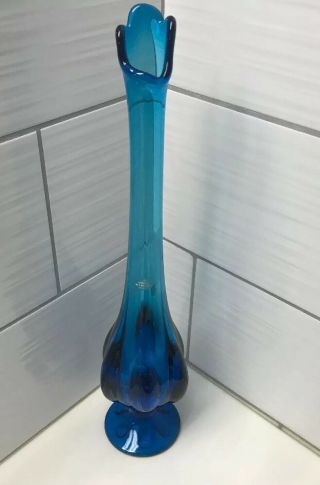 Vintage Viking Art Glass Stretch Swung Blue Vase - With Label