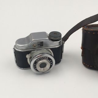 Vintage CRYSTAR Subminiature Mini Spy Camera w/Leather Case 2