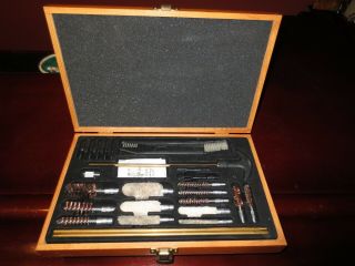 OUTERS 28 Piece GUN Cleaning Kit WOODEN CASE From 22 CAL UP TO 12 GAUGE Vintage 2