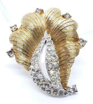 Ornate Vintage Jomaz Gold & Silver Rhodium Art Deco Rhinestone Floral Brooch