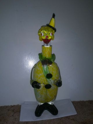 Vintage Mid Century Murano Italy Tall Clown Blown Glass Decanter