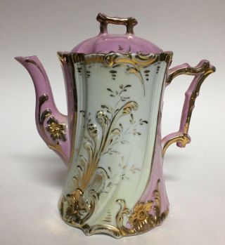 Vintage Pink White With Gold Trim Floral Prussia Style Coffee Pot 6.  5 "