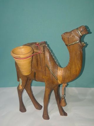 12 " Vintage Carved Olive Wood Camel Figure Israel Carving Art Statue Sculpture