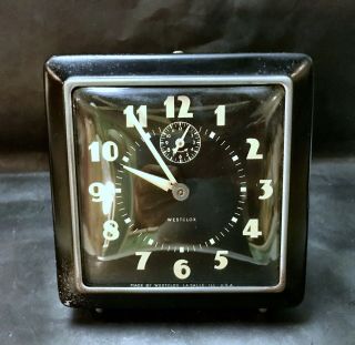 Vintage Westclox Spur Tritium Wind Up Alarm Clock Square Black Case