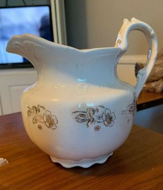 1877 ? Vintage Homer Laughlin Creamer Pitcher Ivory With Silver Flowers Leaves