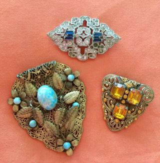 Vintage Art Deco Pave Brooch And Dress Clips