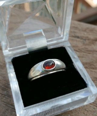 Modernist Garnet Sterling Silver Ring 925 Vintage Sz 7.  5
