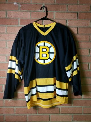 Vintage Boston Bruins Hockey Jersey Ccm Large Embroidery Sz M Black Yellow White