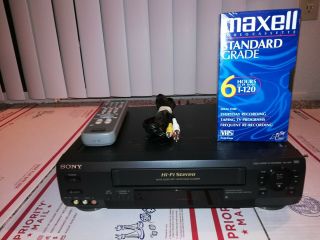 Sony Slv - N50 Vhs 4 Head Stereo Vcr With Head Cleaner W/ Remote & Blank Tape Euc