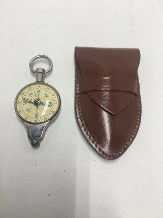 Vintage Map Measure / Compass Made In Germany Leather Case