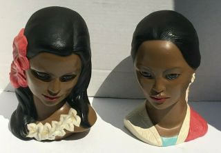 Vintage Marwal Polynesian Hawaiian Womans Bust Head Ceramic 9 "