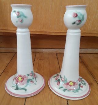Vintage 1995 Clouds Folsom Floral Shabby Chic Ceramic Tall Candle Holders 8.  5 "