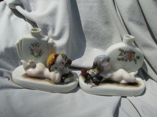Vintage Mocco Occupied Japan Ceramic Nude Pixies Bud Vase Pair