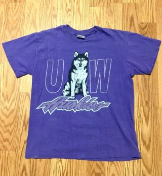 Vintage University Of Washington Huskies Womens Shirt Size Large 90s Purple Uw