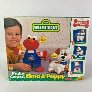 Vtg 1998 Fisher Price Sesame Street Radio Control Elmo & Puppy In Open Box