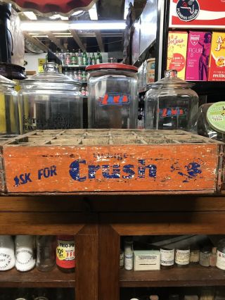 Vintage Orange Crush Bottle Crate Crushy Sign Wards 7up Sundrop Cheerwine