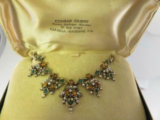 Vintage Hollycraft ? Gold Toned Jeweled Necklace With Box