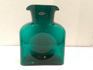 Vintage Mid Century Modern Blenko Green Glass Water Pitcher Vase Carafe W/label