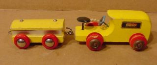 Vintage Brio Wooden Toy Tractor And Trailer Made In Sweden