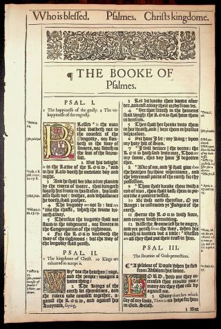 1611 King James Bible Leaf,  4th Issue 1634 Leaves Of Psalms Starting At $89