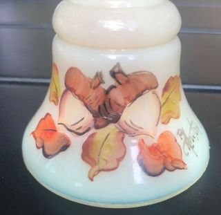 Vintage Boyd Burmese Glass Owl Bell Figural Hand Painted Fall Autumn Acorns 4