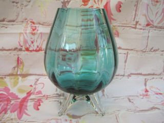 Vintage Murano Empoli Oversized Tripod Ribbed Brandy Snifter Art Glass Vase,