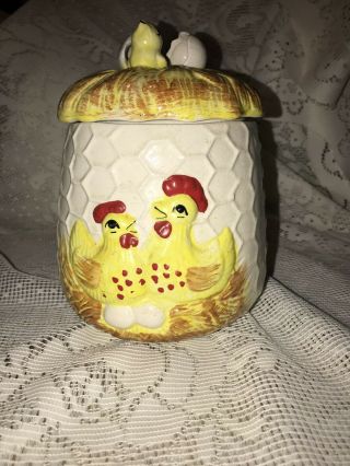 Vintage Ceramic Cookie Jar Sears Roebuck Co.  Chick Nest Hen Rooster Eggs Japan