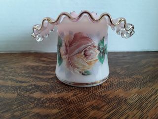 Fenton Peachblow Vase Handpainted Silvercrest Fluted Top 3 " Tall Vintage