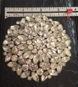 Huge Vintage Clear Rhinestone Pin Brooch Theatre 3 1/2 Inches Large