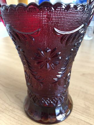 Tiara Indiana Red Pressed Sandwich Glass Handle Vase - Vintage