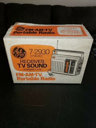 Vintage Ge Television Audio Fm Am Portable Radio Model 7 - 2930 Brand