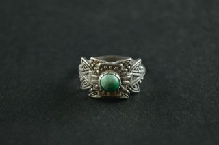 Vintage Native American Sterling Silver Square Ring W Green Stone - 4g