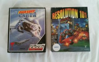 2 Vintage Commodore Amiga Games: Pursuit To Earth,  Resolution 101 - Full Boxes