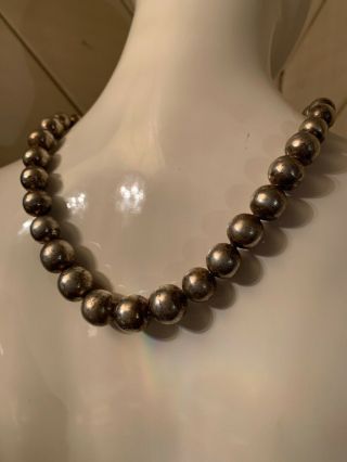 Tapered Silver Pearls Necklace,  Vintage,  Mexico,  18 Inches Long