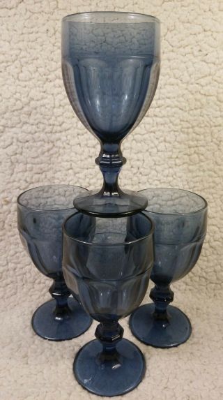 Set Of (4) Vintage Libbey Duratuff Dusky Blue Gibralter Water/tea Goblets