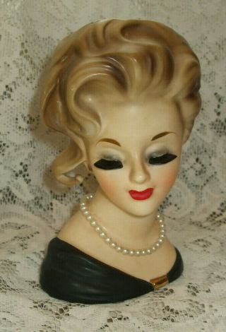 Vtg Inarco E - 1062 Cleve Ohio 1963 Lady Headvase Starlet Curl Pearls Black Dress